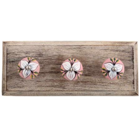 White and Green Flower Leaf Ceramic Wooden Hooks